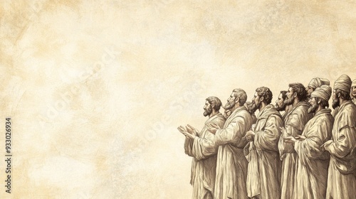 Biblical Illustration of Psalms 24: A group of worshippers with radiant faces, receiving a blessing from the Lord as they stand in His presence, symbolizing divine favor and spiritual communion.