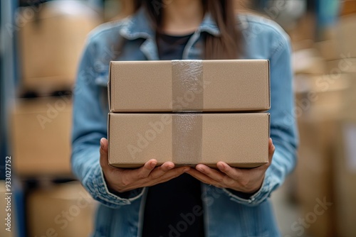 Person holding two cardboard boxes. Great for online business, ecommerce, or delivery concepts.