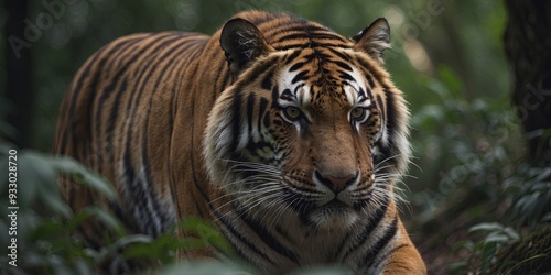 Wild Benganl tiger roanring in a jungle wilderness, big annd anggressive wild cant beanst power.