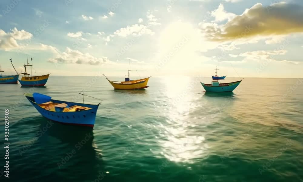 aerial view of colored sailing ships moving on the sea during a bright day aerial view of colored sailing ships moving on the sea during a bright day