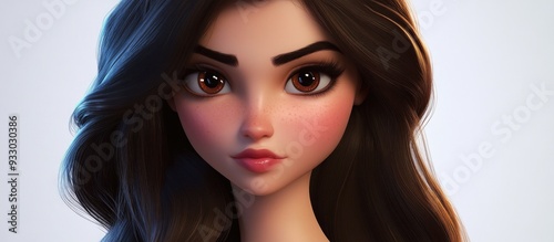 3D Cartoon Portrait of a Beautiful Brunette Character