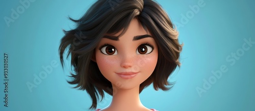 3D Cartoon Portrait of a Beautiful Brunette Character