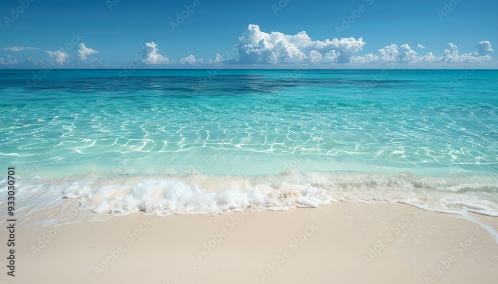 Fototapeta premium Beach background, white sand, blue transparent ocean