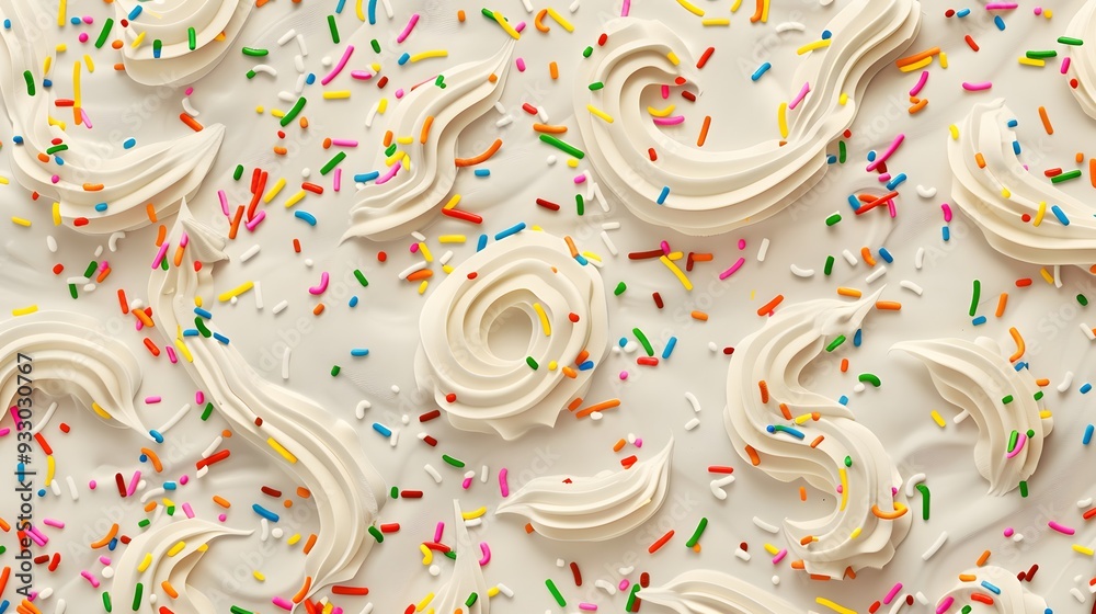 Naklejka premium Cake frosting texture background vector with sprinkles on top. 