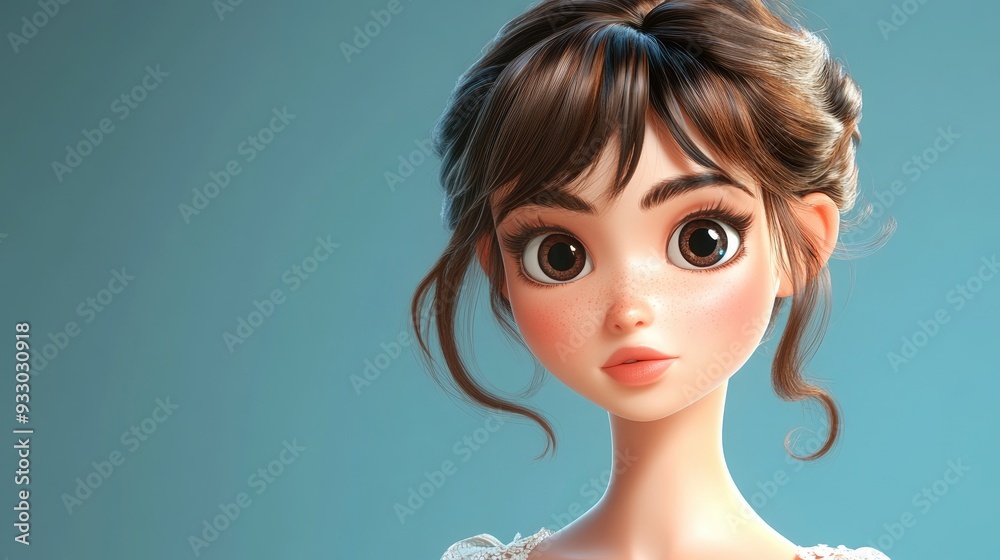 3D Cartoon Portrait of a Beautiful Young Brunette Girl 3D Cartoon Portrait of a Beautiful Young Brunette Girl
