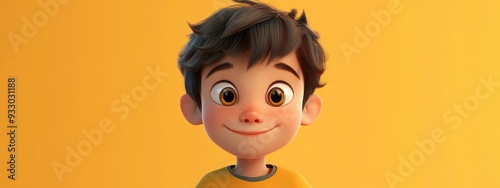 3D Cartoon Portrait of a Charming Young Boy Isolated on Bright Background