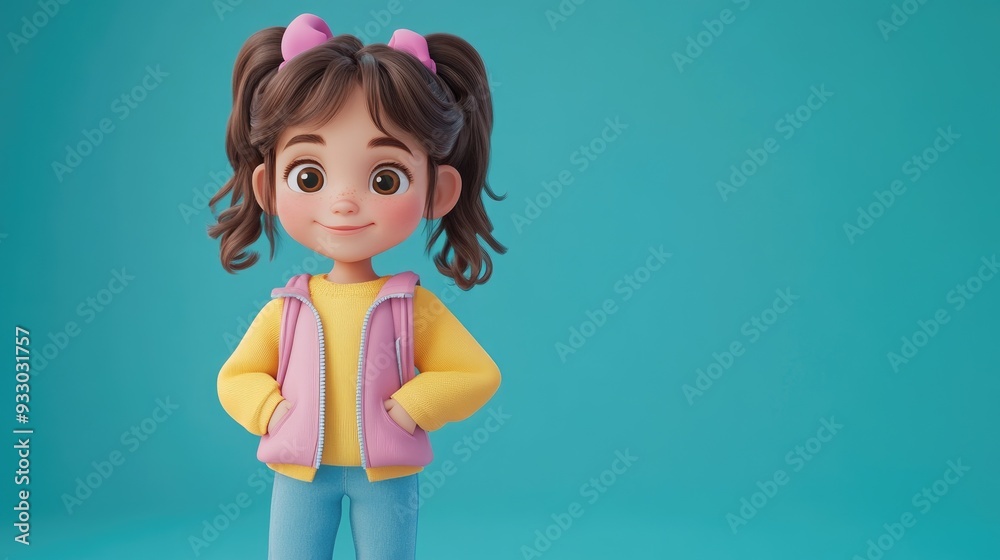 3D Cartoon Portrait of a Cute Little Girl Fashionable Style Family Joy and Happy Childhood Development Isolated on Bright Background 3D Cartoon Portrait of a Cute Little Girl Fashionable Style Family Joy and Happy Childhood Development Isolated on Bright Background