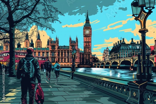 Artistic illustration of London, England - Big Ben Tower