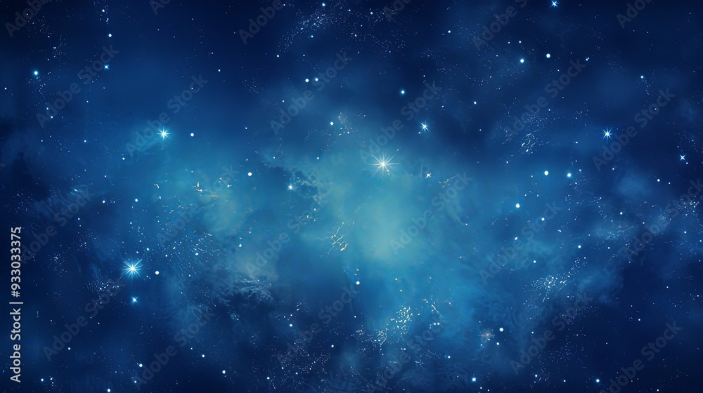 Naklejka premium A breathtaking image of a starry night sky, filled with twinkling stars and a vibrant nebula in a calming blue shade.