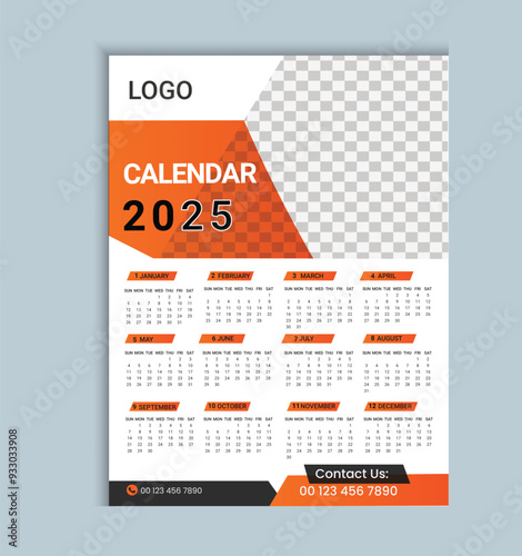 2025 wall calendar design template. modern calendar vector for corporate