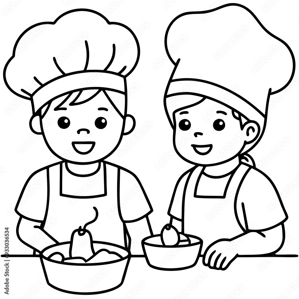 Happy children cooking food with their mom in a cartoon style
Happy children cooking food with their mom in a cartoon style