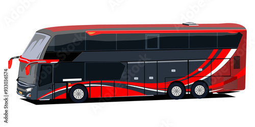 Red big tour bus isolated on white background
