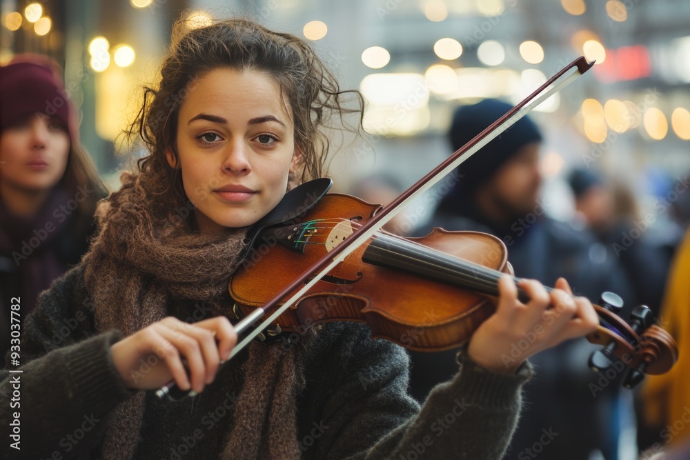 Fototapeta premium Captivating performance woman playing violin for audience, embracing music and entertainment
