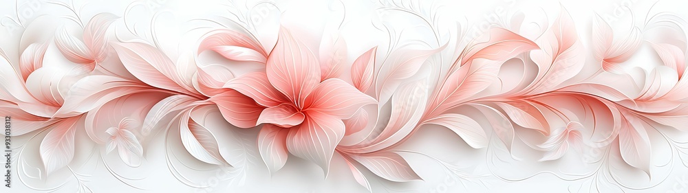 Ornamental damask floral design in soft pastel shades, top view, against a white background, more clarity with clear light and sharp focus, high detailed