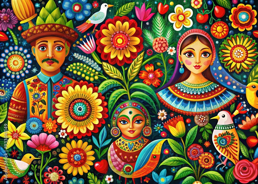 Vibrant folk art expressions blend bold colors, intricate patterns, and cultural motifs, weaving a tapestry of whimsy and storytelling. Vibrant folk art expressions blend bold colors, intricate patterns, and cultural motifs, weaving a tapestry of whimsy and storytelling.