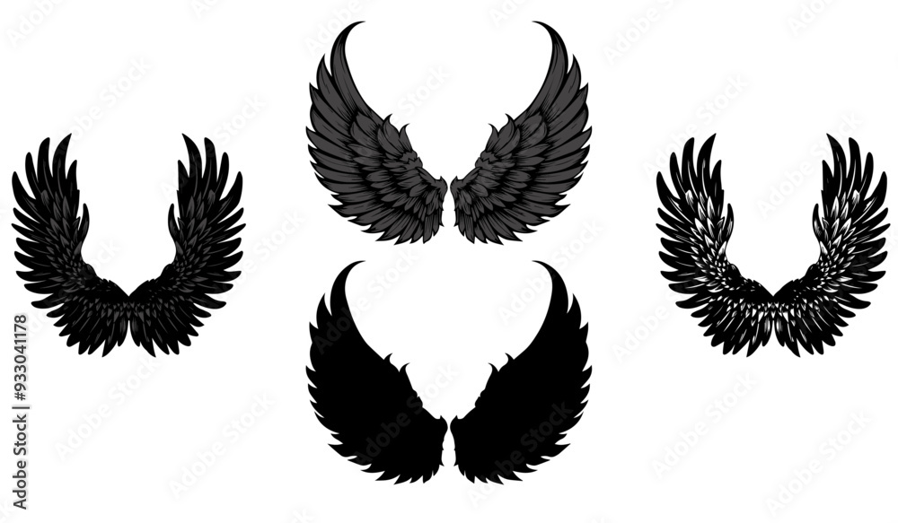 Wings Silhouettes.Vector illustration ready for vinyl cutting.