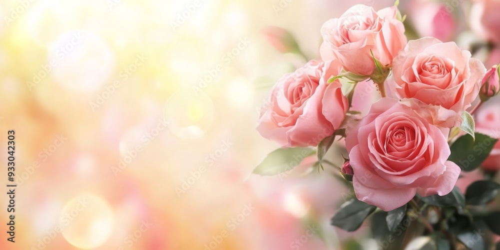 Romantic Pink Roses on Blurred Bokeh Background: Elegant Floral Design for Valentine's Day, Weddings, and Invitations. Minimalist Composition with Copy Space for Greeting Cards and Marketing. AI-Gener Romantic Pink Roses on Blurred Bokeh Background: Elegant Floral Design for Valentine's Day, Weddings, and Invitations. Minimalist Composition with Copy Space for Greeting Cards and Marketing. AI-Gener