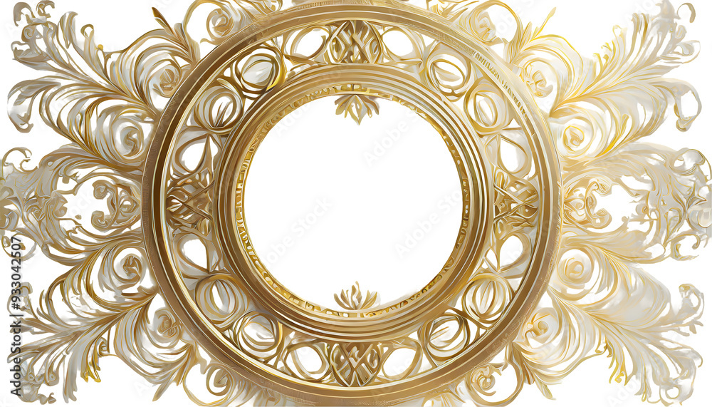 Elegant Circle Golden Frame Ornament on a isolated on white background. Generative AI. Elegant Circle Golden Frame Ornament on a isolated on white background. Generative AI.