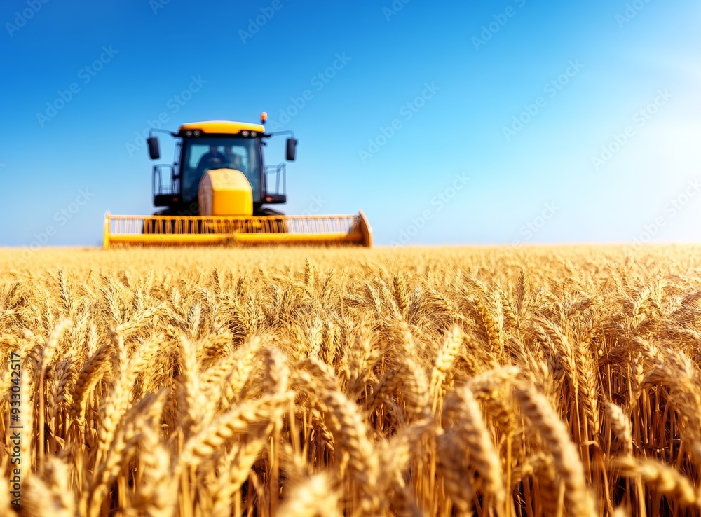 Fototapeta premium a harvest machine working on it and a blue sky background