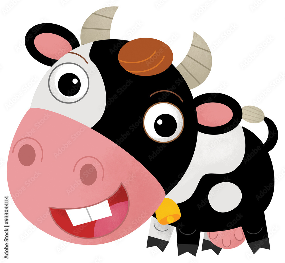 Cartoon happy scene with cow or bull farm ranch cattle is looking and smiling illustration for kids Cartoon happy scene with cow or bull farm ranch cattle is looking and smiling illustration for kids
