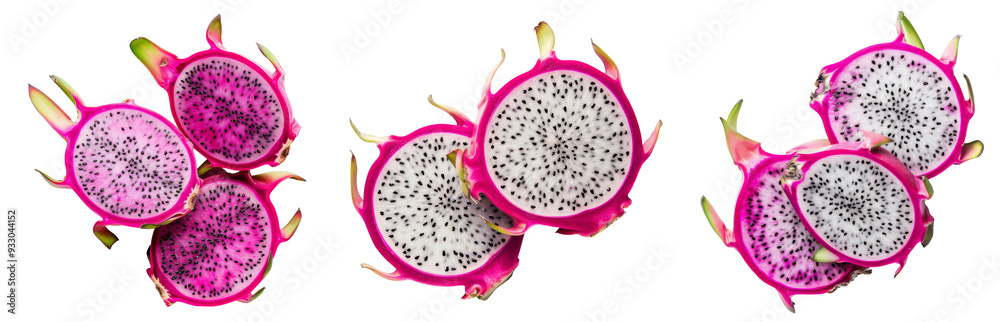 Collection of Dragon fruit slices isolated on white or transparent background Collection of Dragon fruit slices isolated on white or transparent background