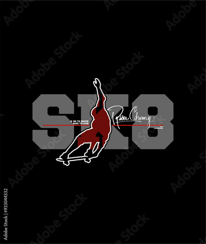 Skate board sport jump typography, tee shirt graphics, vectors illustration.