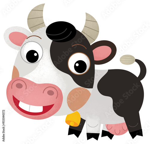 Cartoon happy scene with cow or bull farm ranch cattle is looking and smiling illustration for kids