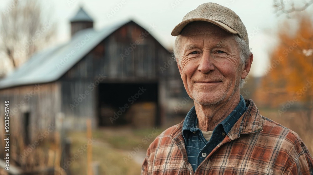 A weathered face, a plaid shirt, and autumn's embrace.