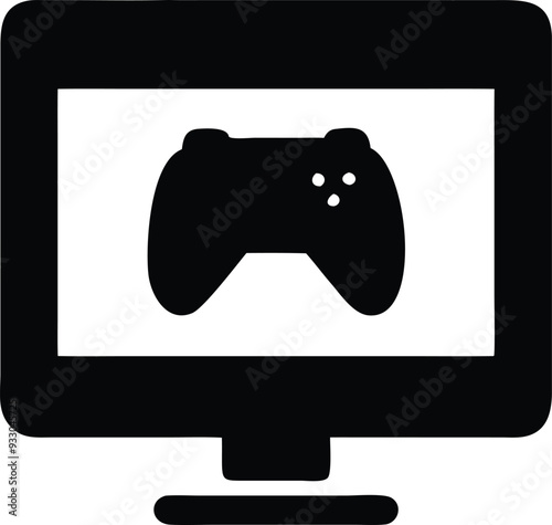 a black and white computer monitor with a game controller on it