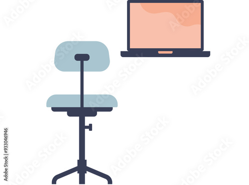 Minimalist office setup with a chair and open laptop on a desk, symbolizing a modern work environment.