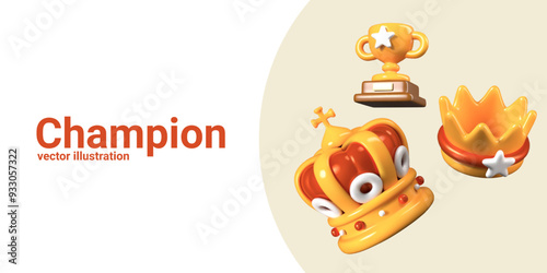 Set of game accessories for champion. Golden crowns of various types