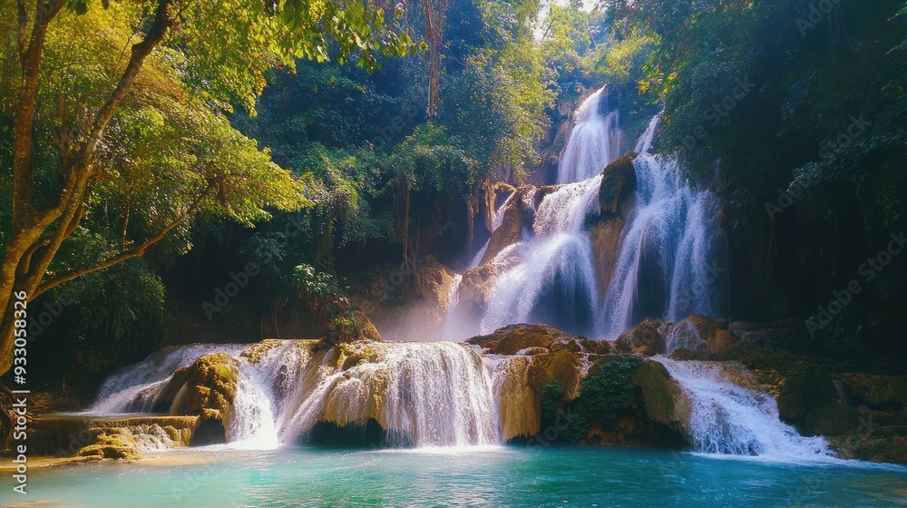 Obraz premium Serene Waterfall in Lush Forest