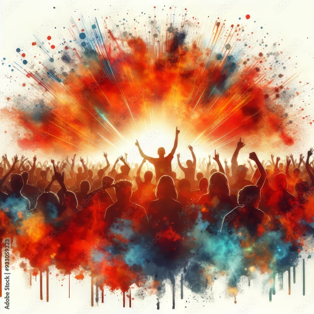 Crowd Energy Photogram of a cheering crowd silhouette overlaid w Crowd Energy Photogram of a cheering crowd silhouette overlaid w