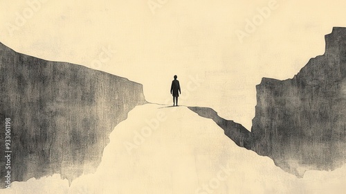 Biblical Illustration of Psalms 23: A shadowy valley with looming dangers, yet a figure walks fearlessly through it, symbolizing trust in God’s protection, perfect for spiritual teaching and worship. photo