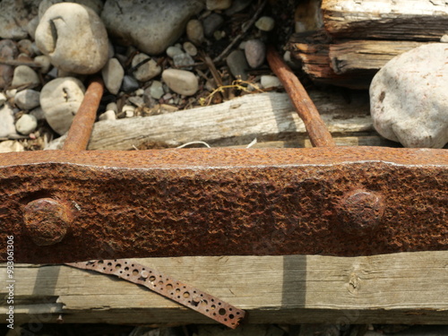 Detail wreck - The wooden wreck of the Swiks, stranded in 1926 at Trollskagen, Öland, is archaeologically significant and a fascinating part of Sweden's maritime heritage. photo