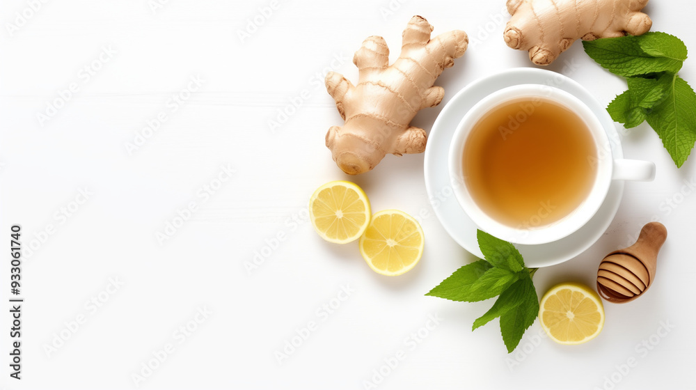 Cold treatment, healthcare concept - tea with ginger Cold treatment, healthcare concept - tea with ginger