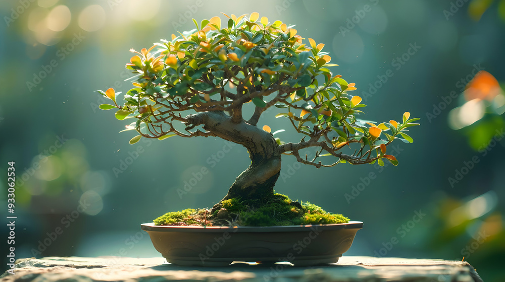 Bonsai Tree in a Pot on a Rock, Natural Image Bonsai Tree in a Pot on a Rock, Natural Image