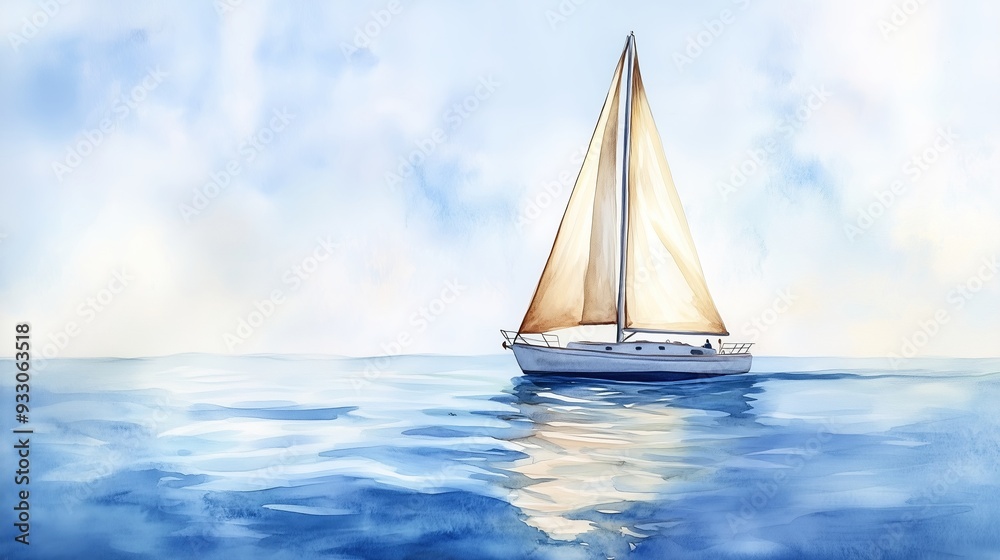 Sailboat Gracefully Gliding Across Tranquil Oceanic Horizon Sailboat Gracefully Gliding Across Tranquil Oceanic Horizon