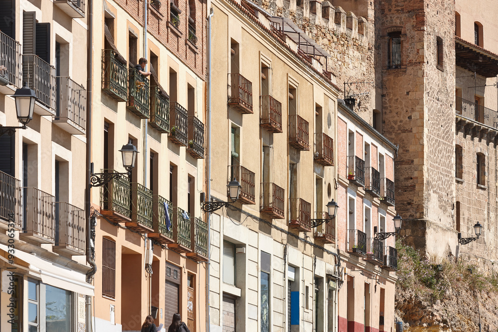 Picturesque medieval village of Segovia. Houses facades and street. Spain Picturesque medieval village of Segovia. Houses facades and street. Spain