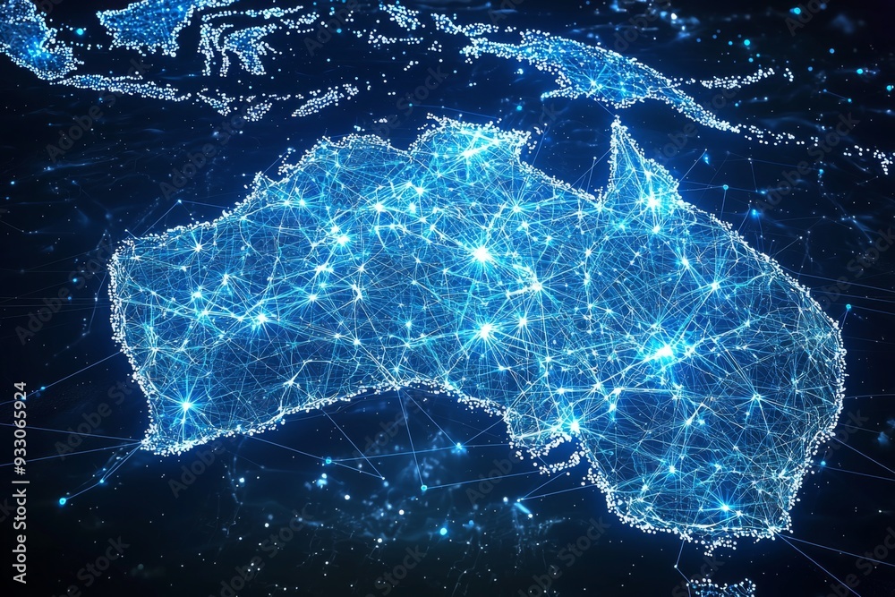 Naklejka premium Digital map of australia network connectivity created with generative ai