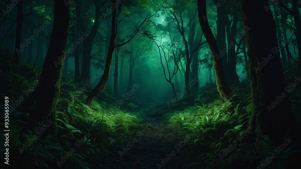 Naklejka premium AI-Generated Fantasy Forest in Deep Green