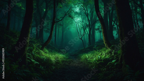 AI-Generated Fantasy Forest in Deep Green