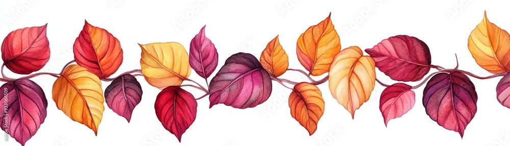 Obraz premium Watercolor leaf border, organic shapes, intertwined leaves, soft gradients, elegant and balanced, natural tones, Watercolor style, lsolated on white background