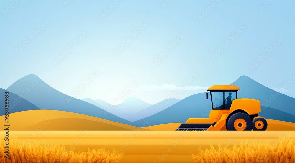 a harvest machine working on it and a blue sky background a harvest machine working on it and a blue sky background