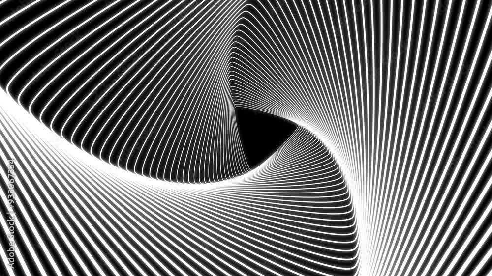 Abstract background with triangles transforming on black background. Minimal motion design with white optical illusion with triangles, seamless loop
