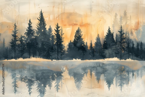 misty morning in the forest sun landscape