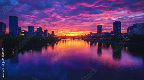 Cityscape Sunset Reflection in the Water