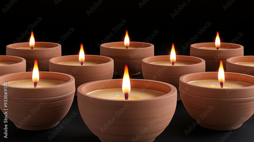 Elegant clay candles glowing softly in the dark, creating a serene and calming ambiance perfect for relaxation. Elegant clay candles glowing softly in the dark, creating a serene and calming ambiance perfect for relaxation.