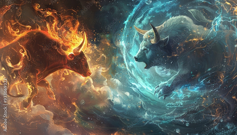 Obraz premium Bull vs Bear in Market Battle