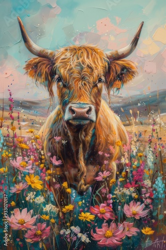 Scottish highlander cow pastel fine art